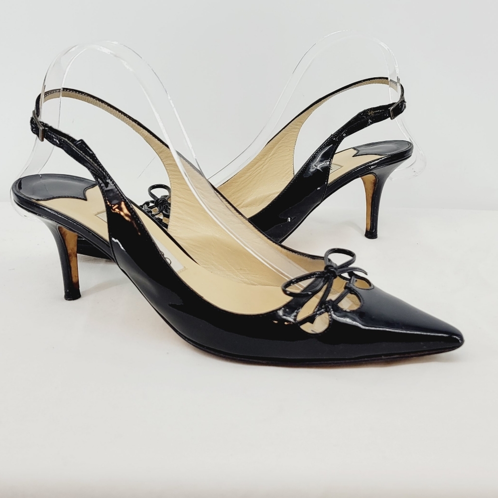 Jimmy Choo Soft Patent Pointed-Toe Slingback Pump in Black Size 8.5